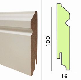 Плинтус МДФ TeckWood 100х16х2150 мм. Белый фигурный, 1 м.п.